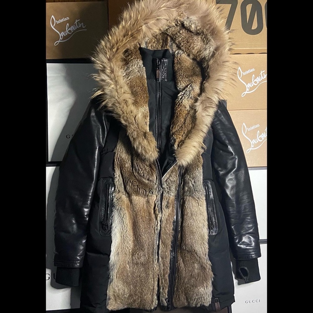 Rudsak 
Arly Leather Sleeved Parka With Fur Trim
